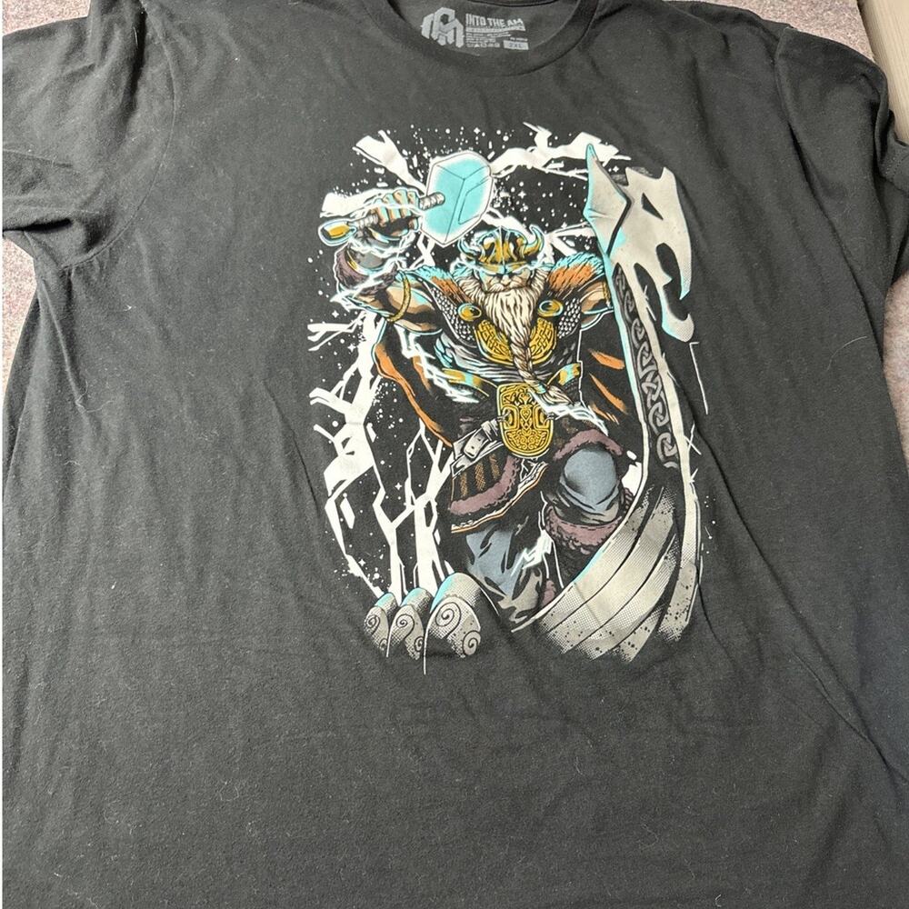 INTO THE AM Mens T-Shirt 2XL Black Steampunk Thor Graphic Cotton Sci-Fi Tee